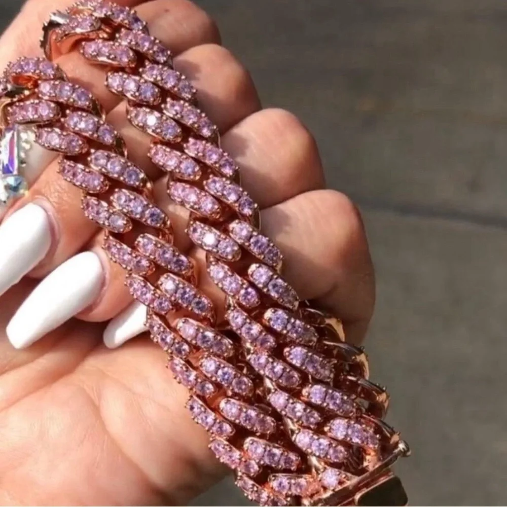 Pink Cuban link chain , 12mm Cuban link chain 18inch